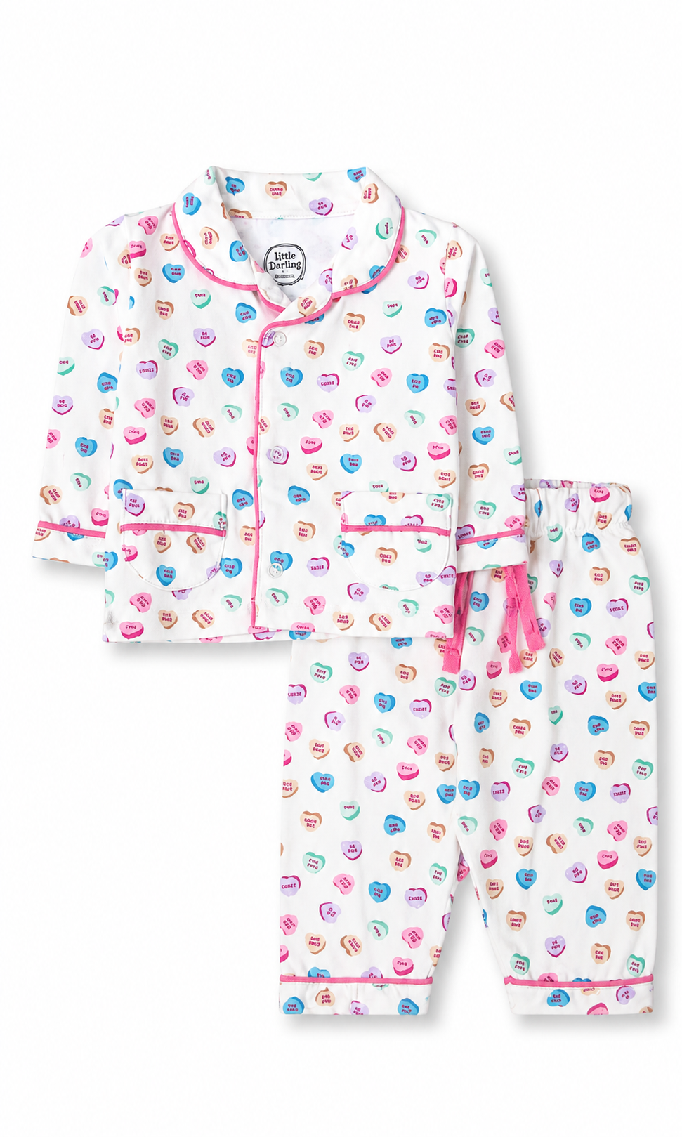 Baby Night Suit White Candy Hearts Print