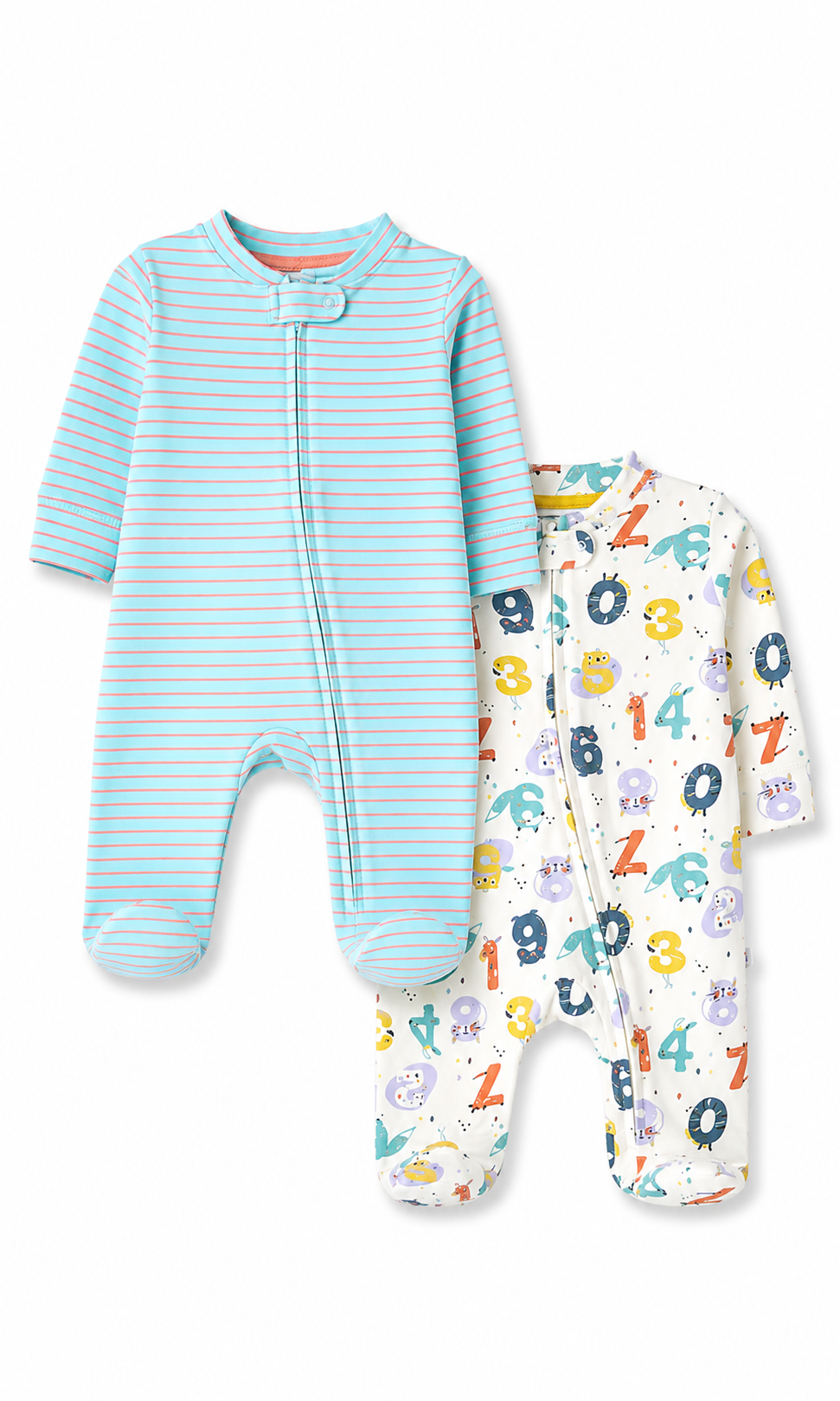 Baby Romper Pack of 2 White Number Print & Mint Striped