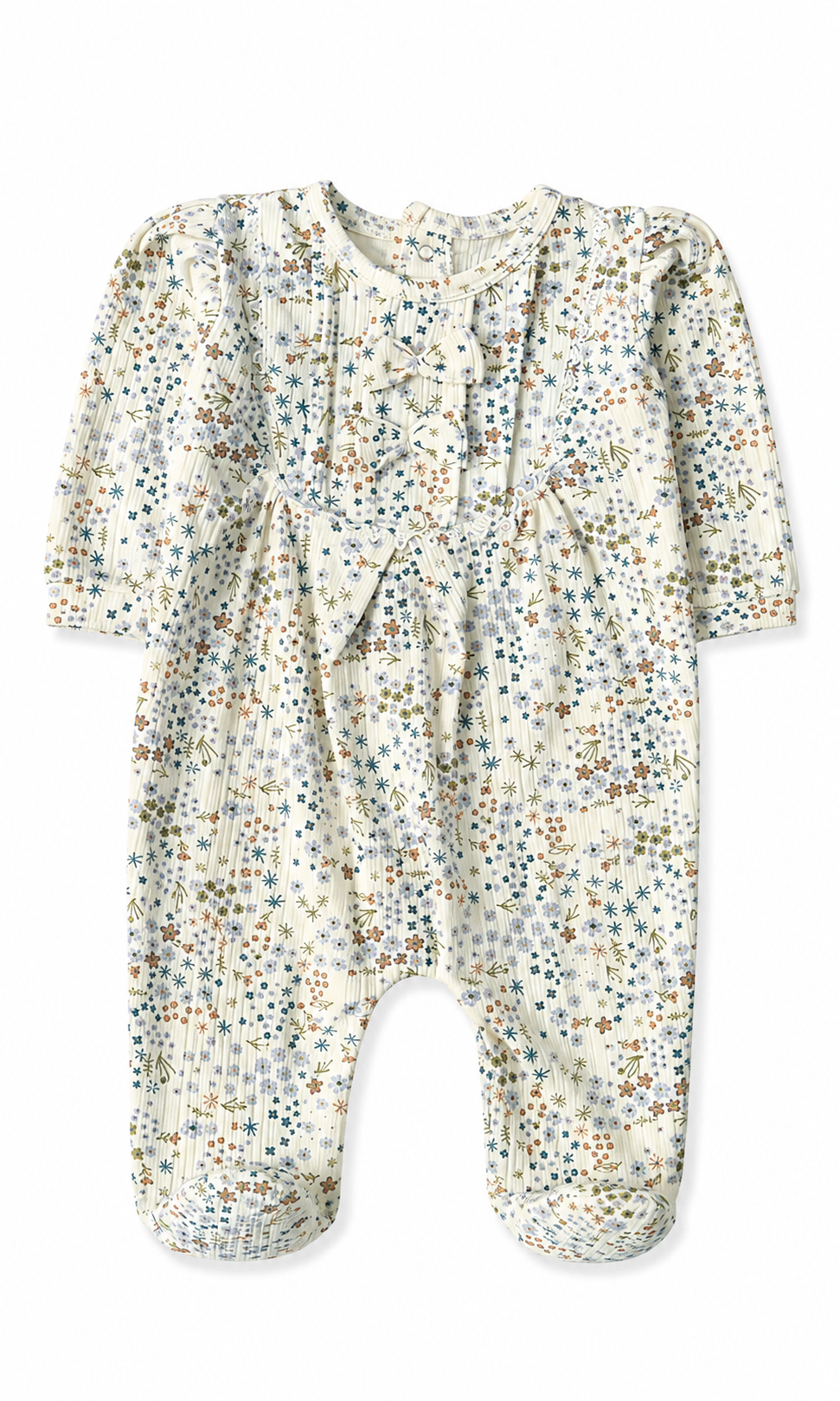 Baby Girls Footed Romper Pack of 2 Floral Print & Blue Bow