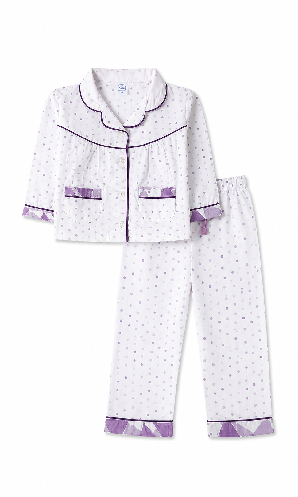 Kids Night Suit White Polka Dot Print