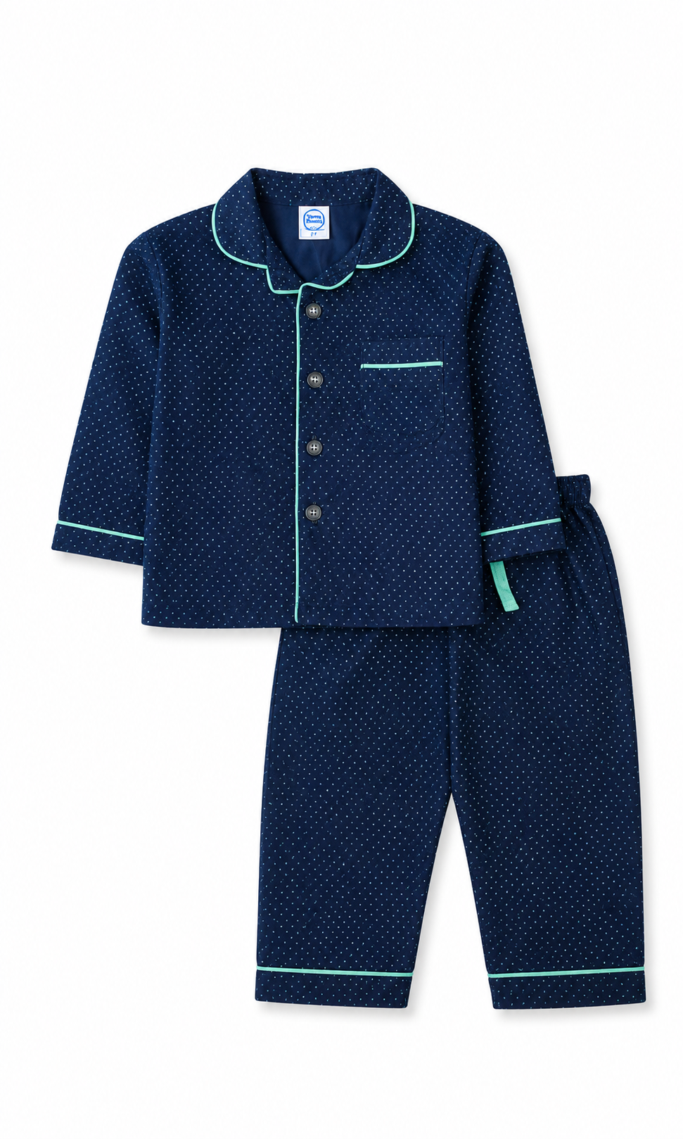 Kids Night Suit Navy Blue Geometric Print