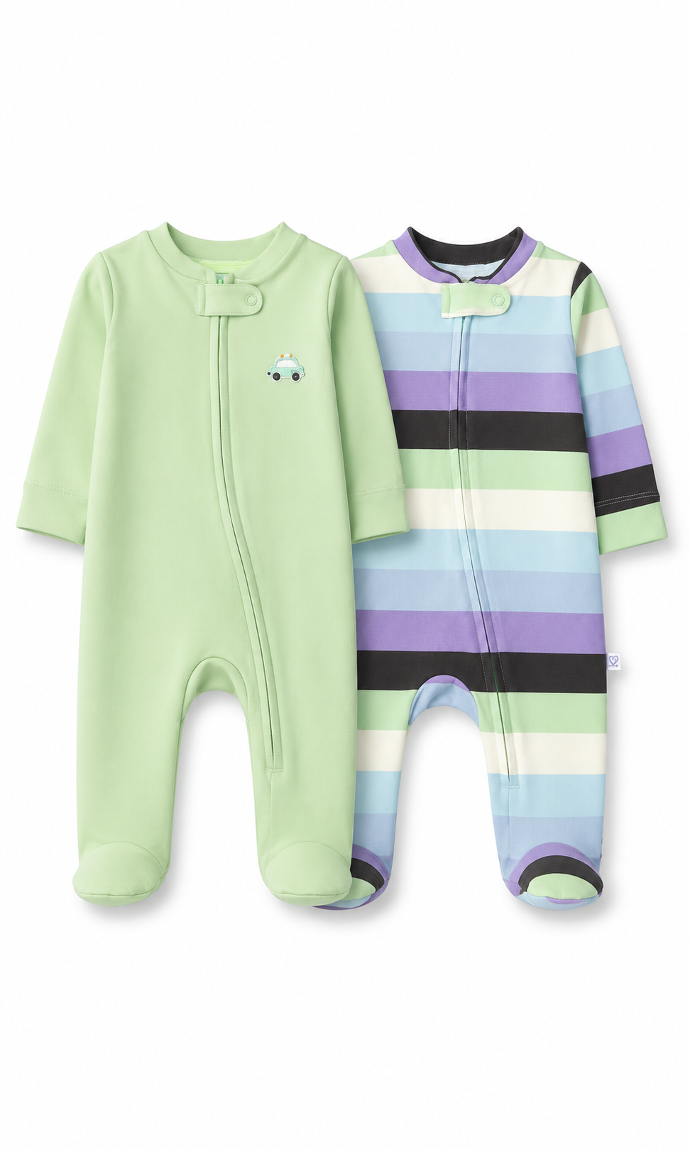 Baby Footed Romper Pack of 2 Green Striped