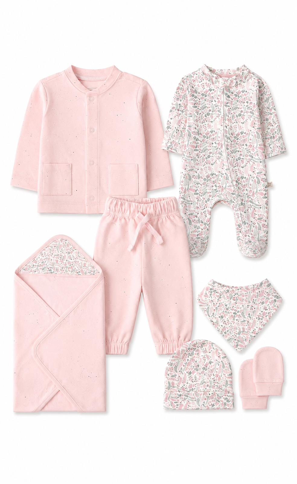 Baby Girls 7-Piece Gift Set Pink Floral Print
