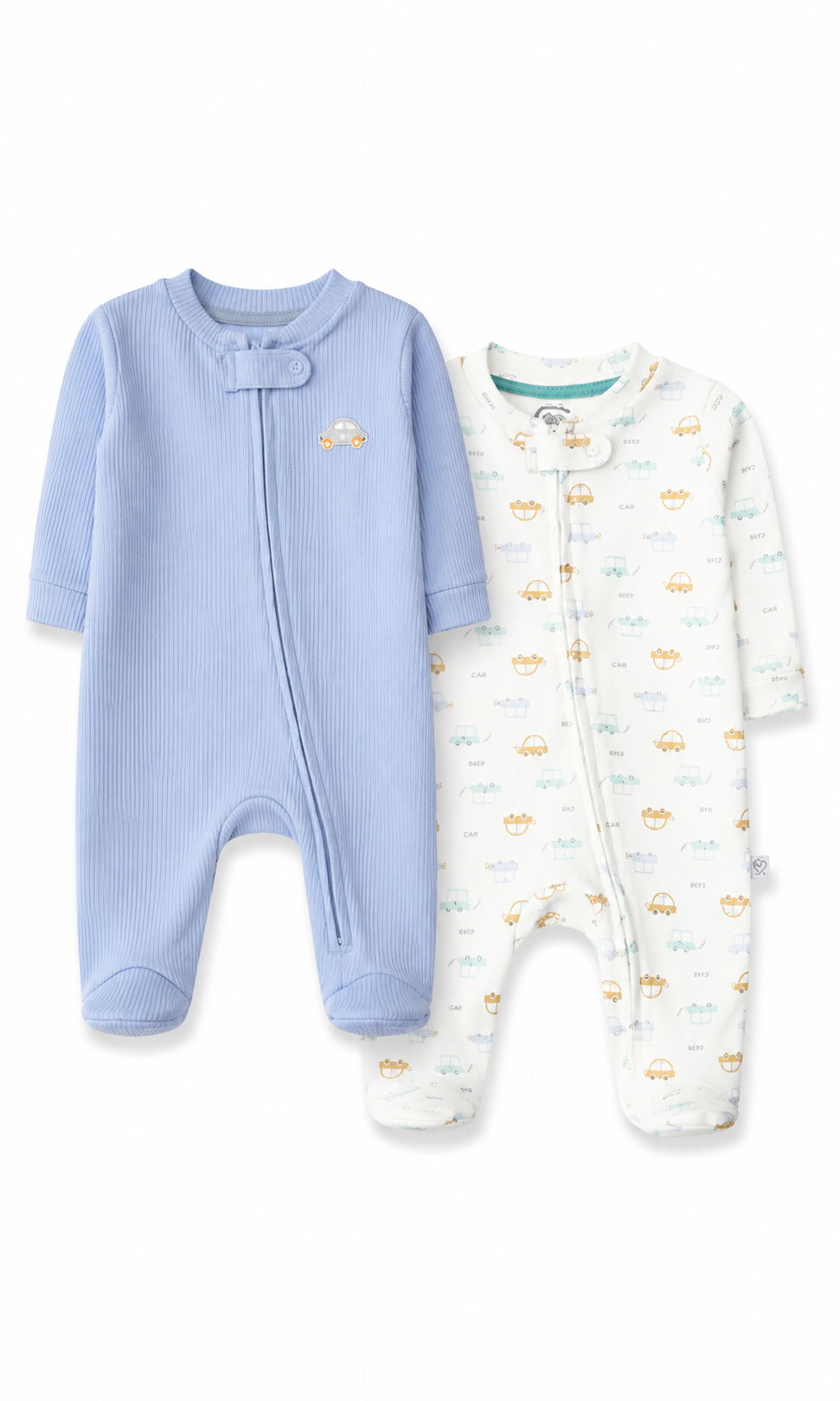 Baby Romper Pack of 2 Sky Blue Solid & White Cute Cars Print