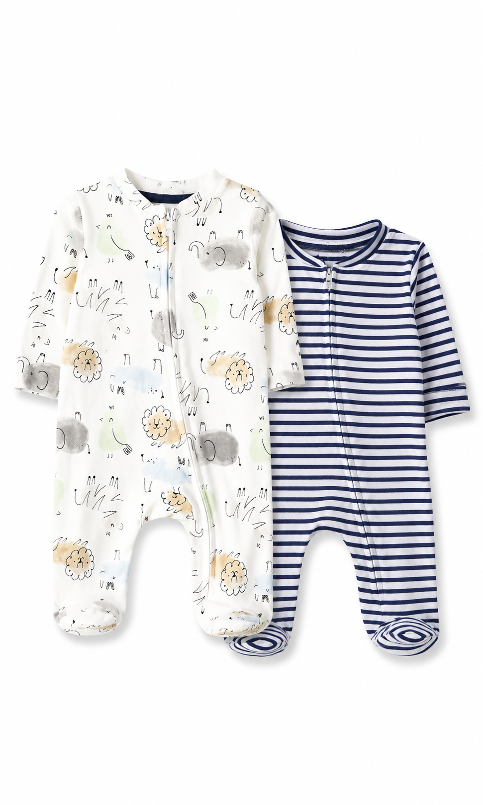 Baby Romper Pack of 2 White Navy Stripes & Lion Print