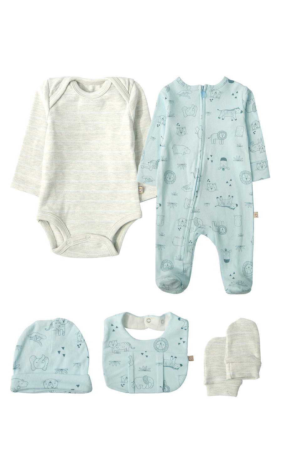 Baby Boys 5-Piece Gift Set Blue Safari Animal Print