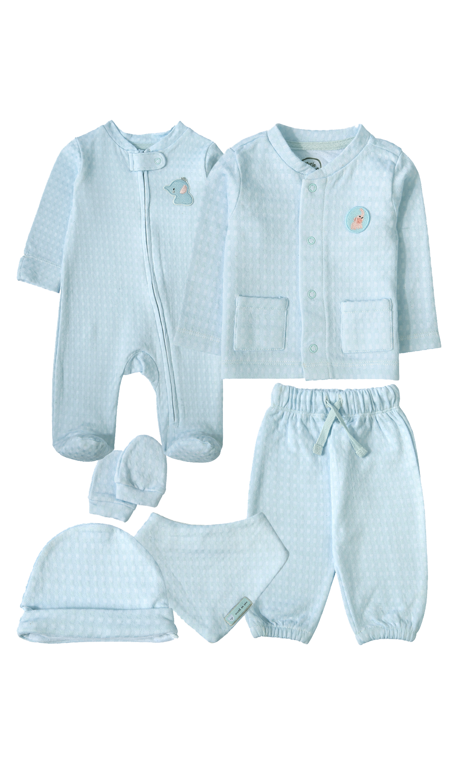 Baby Boys 6-Piece Gift Set Ice Blue Elephant Badge