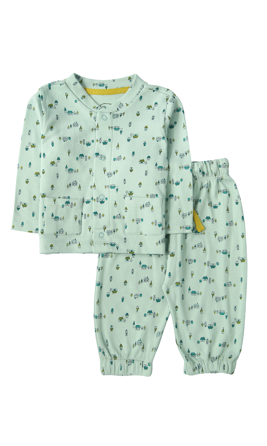 Baby Boys Night Suit Mint Green Mini Town Village Print 2-Piece Pyjama Set
