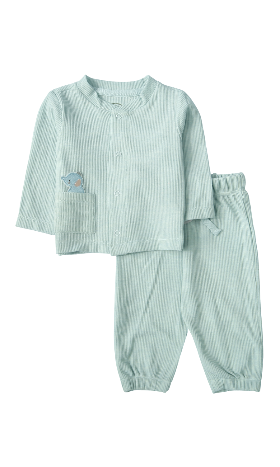 Baby Boys Night Suit Mint Green Ribbed Elephant Appliqué 2-Piece Pyjama Set