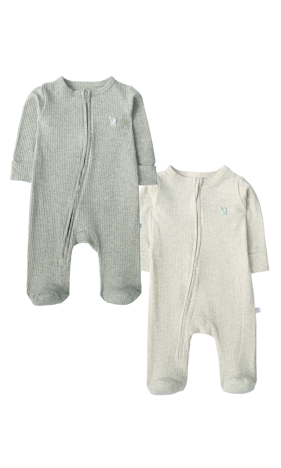 Baby Boys Sleep Suit Pack of 2 Grey Cream Ribbed