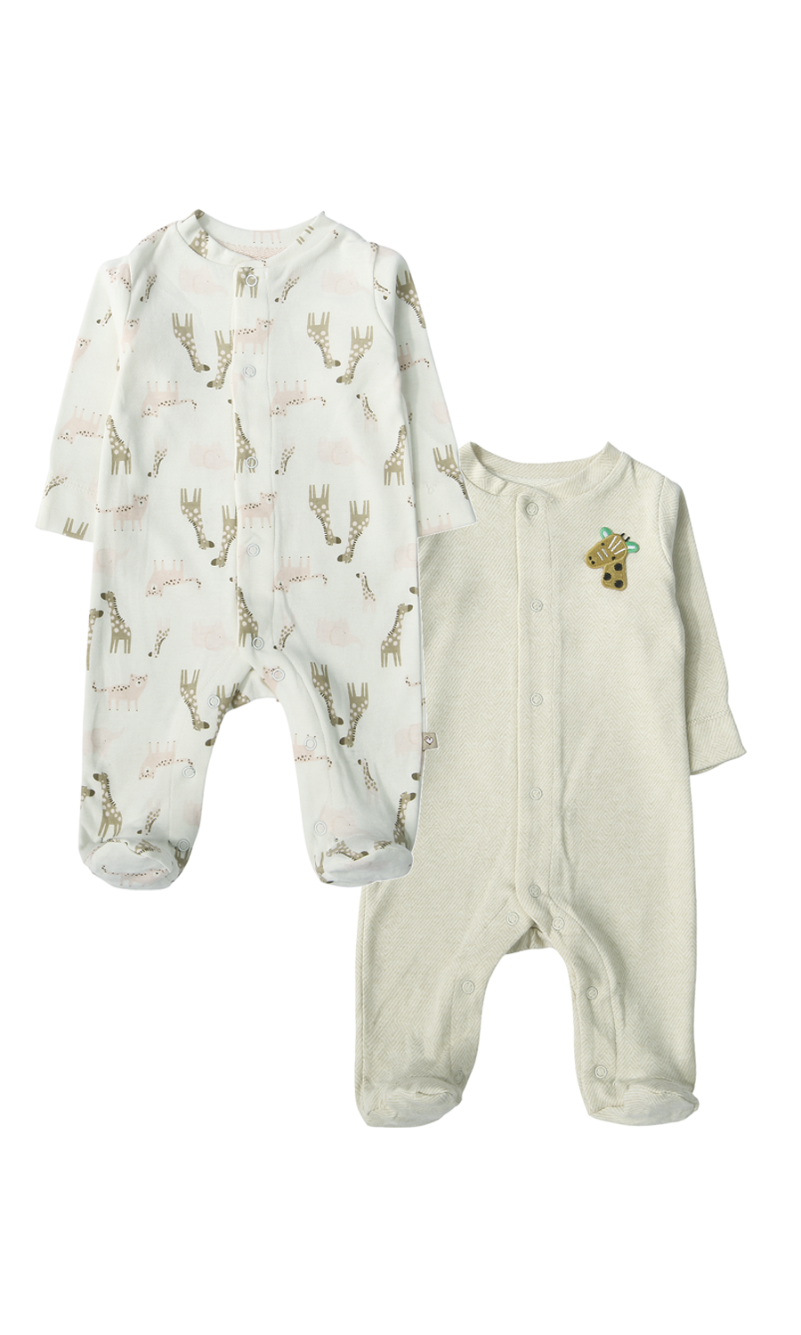 Baby Boys Sleep Suit Pack of 2 White Giraffe Print