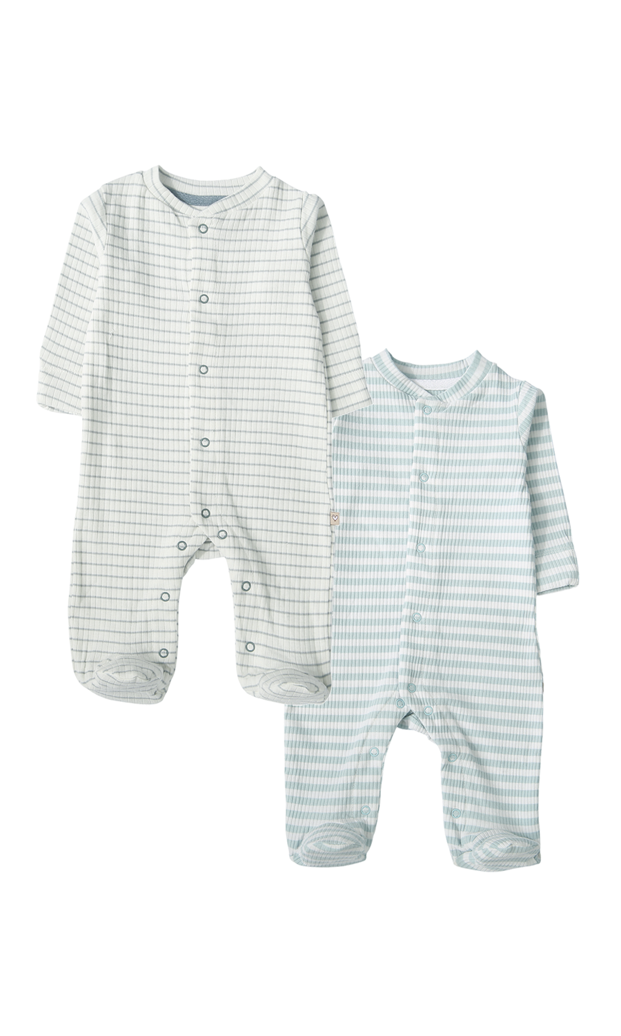 Baby Boys Sleep Suit Pack of 2 White Mint Blue Striped