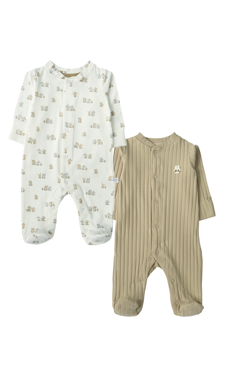 Baby Boys Sleep Suit Pack of 2 White Olive Green Bunny Print