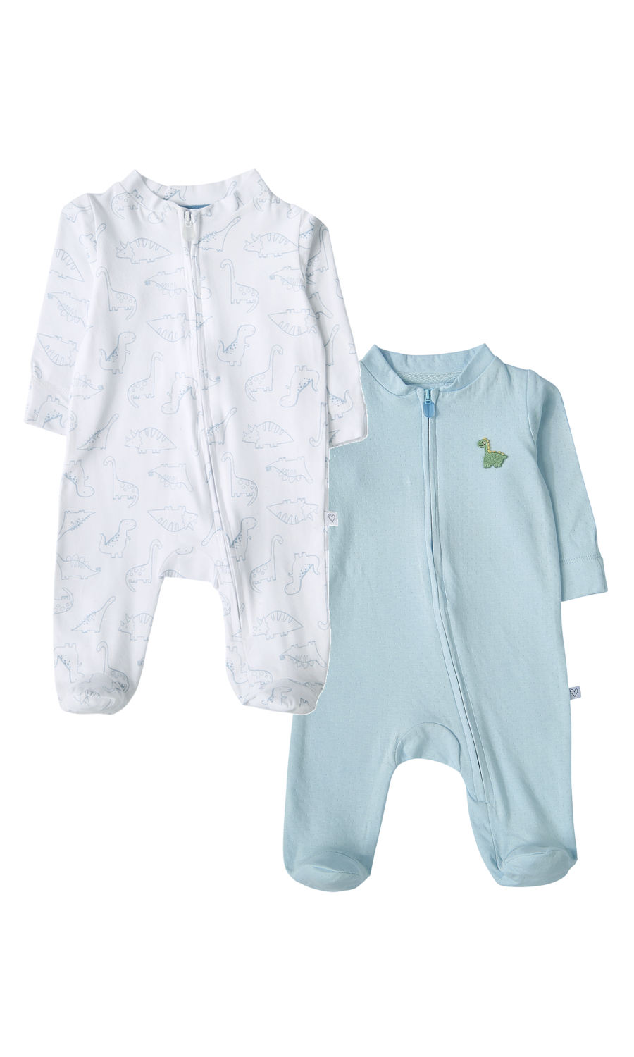 Baby Boys Sleep Suit Pack of 2 White Sky Blue Dinosaur Print