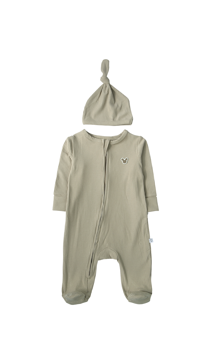 Baby Boys Sleep Suit with Hat Sage Green Ribbed
