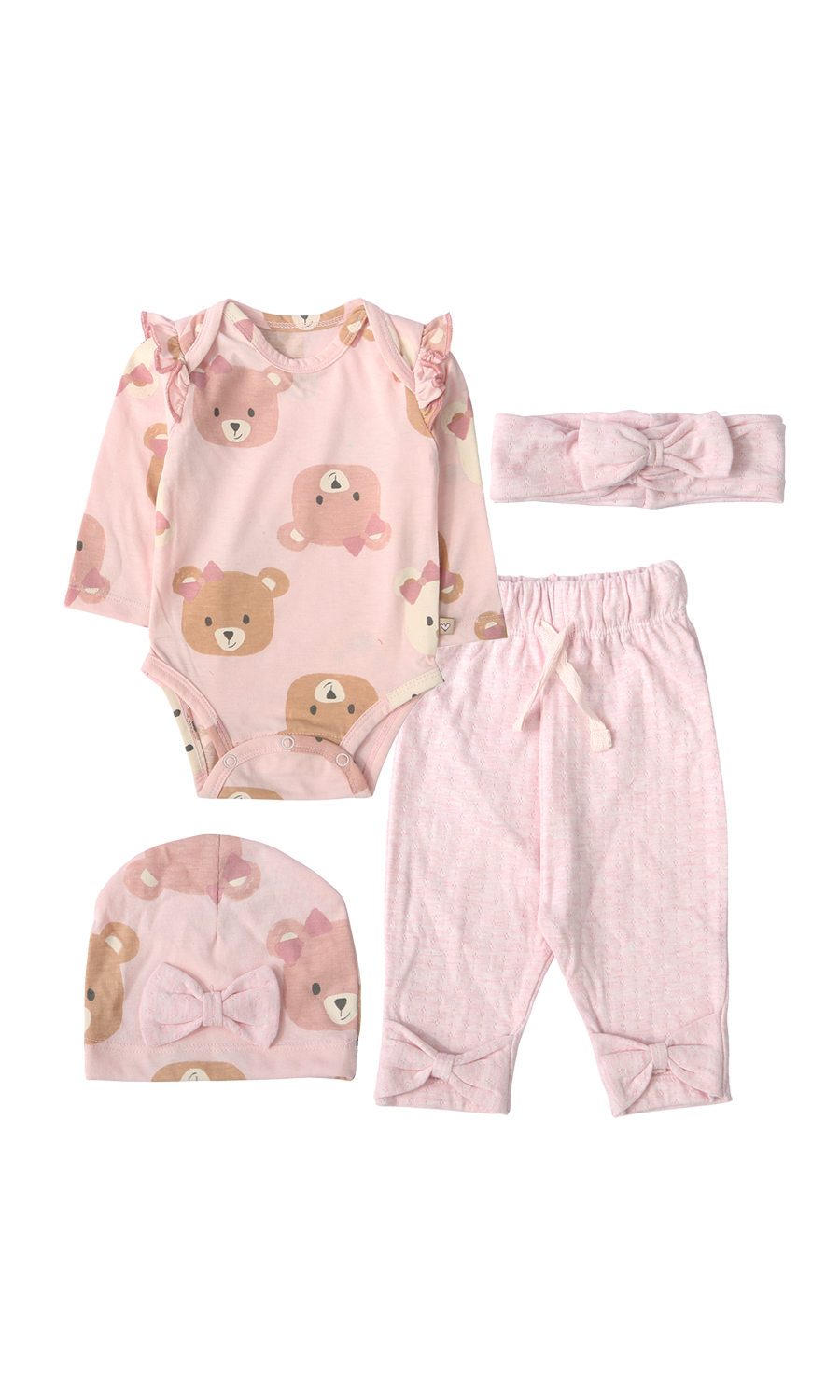 Baby Girls 4-Piece Suit Pink Teddy Bear Print