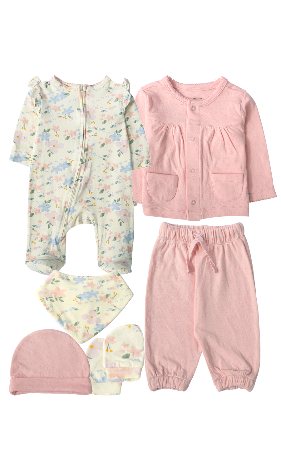 Baby Girls 6-Piece Gift Set Cream & Pink Floral