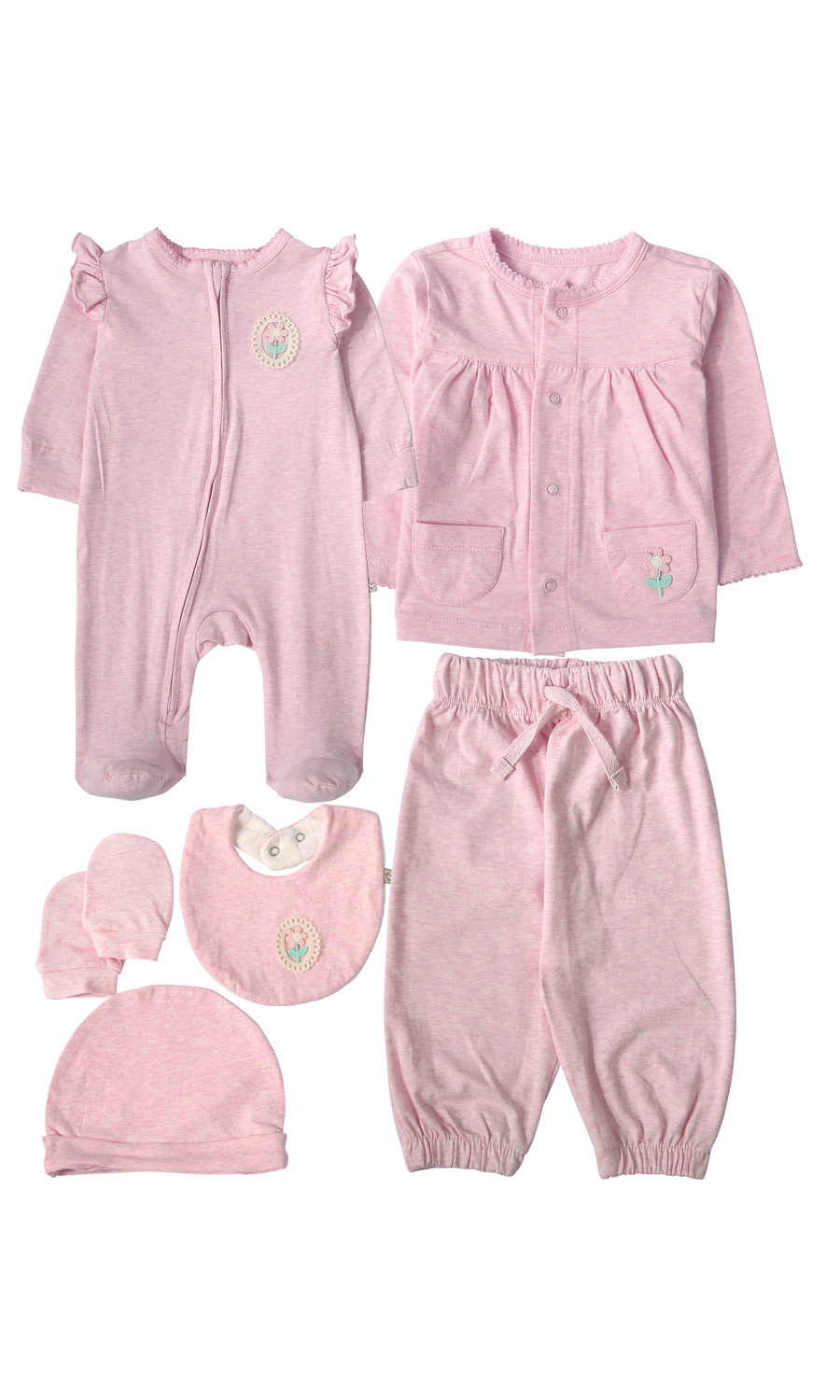 Baby Girls 6-Piece Gift Set Pink Floral Embroidery