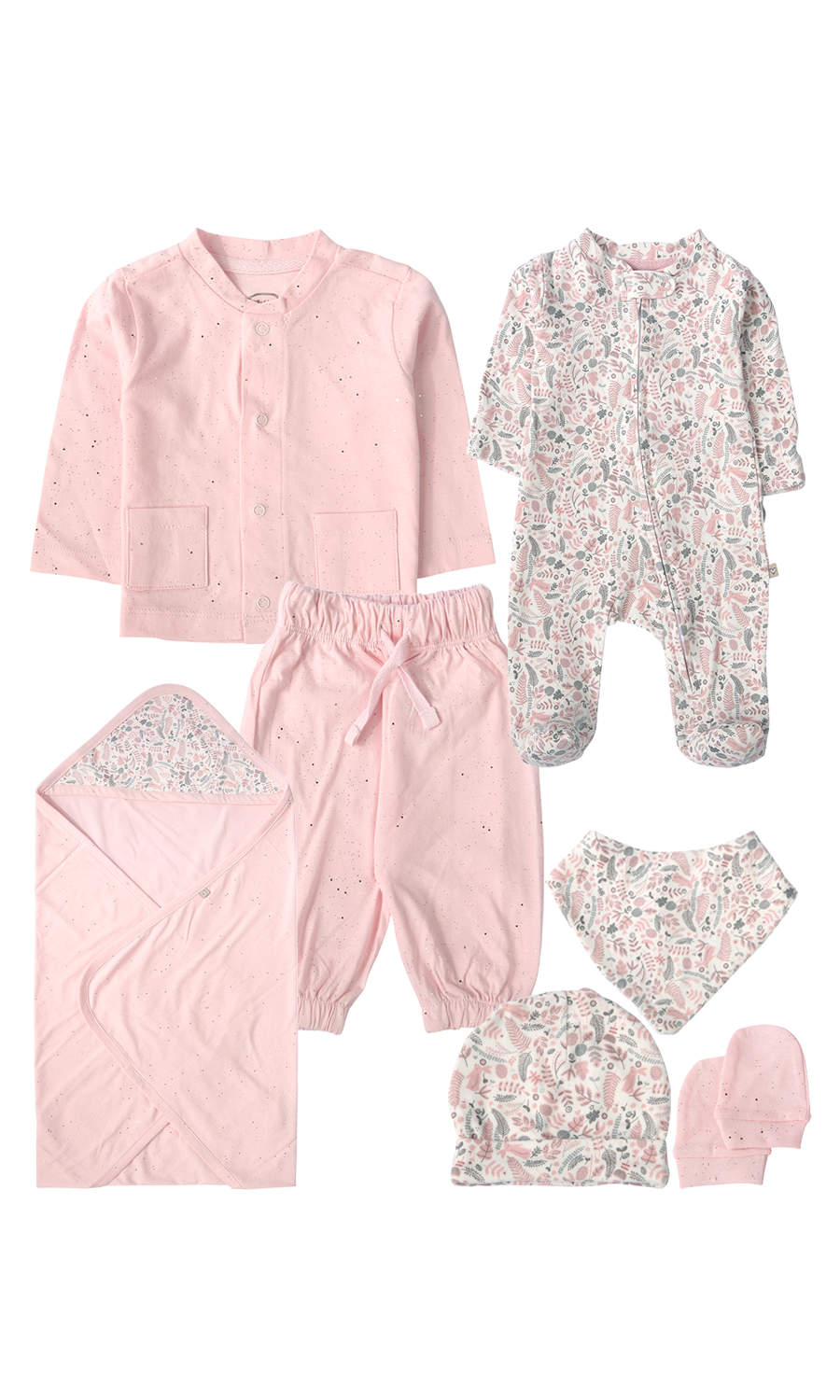 Baby Girls 7-Piece Gift Set Pink Floral Print
