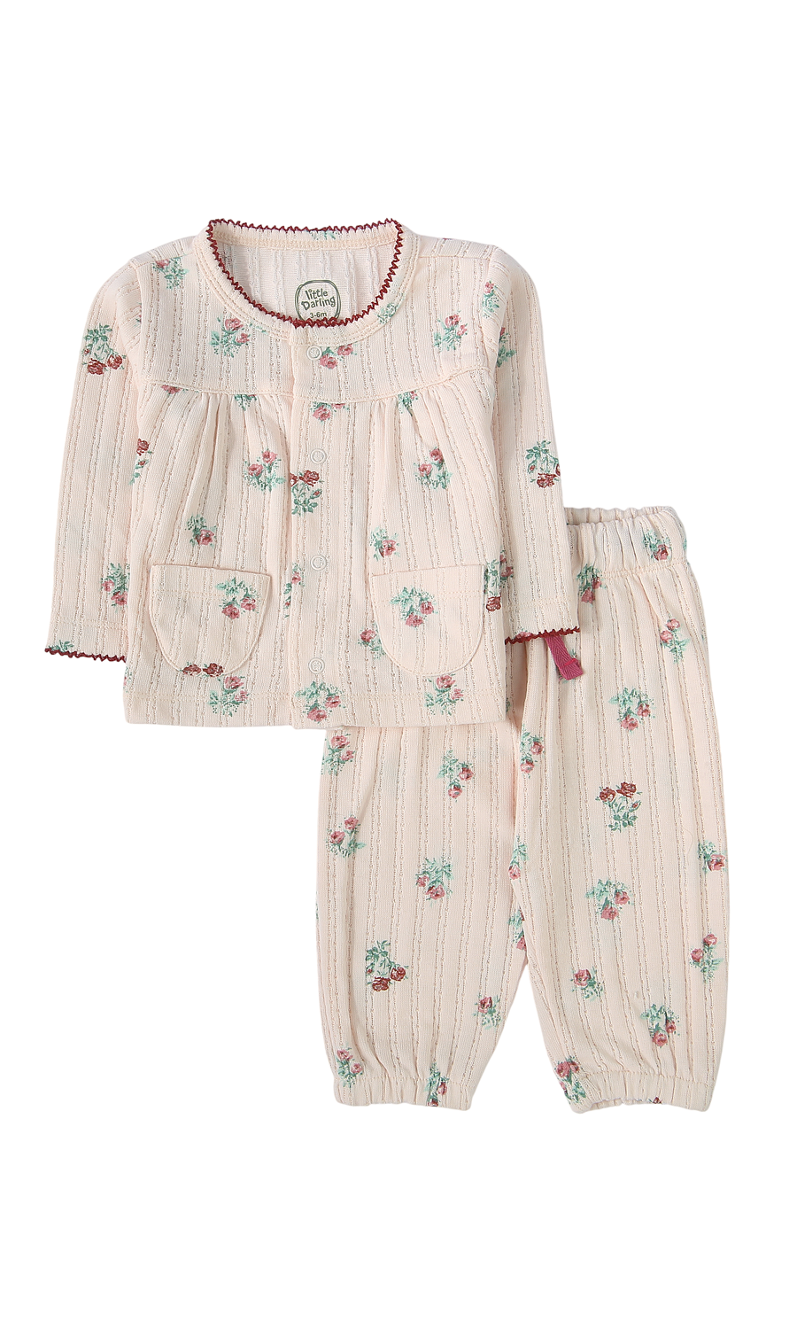 Baby Girls Blush Pink Floral Stripe Print Night Suit