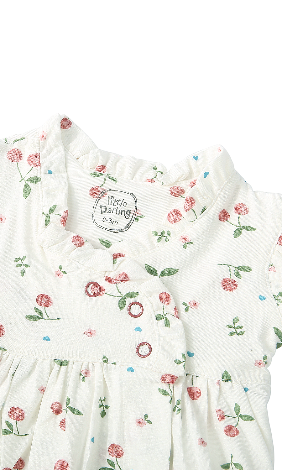Baby Girls Frock Cream Cherry Blossom Print Flutter Sleeve Frill Collar