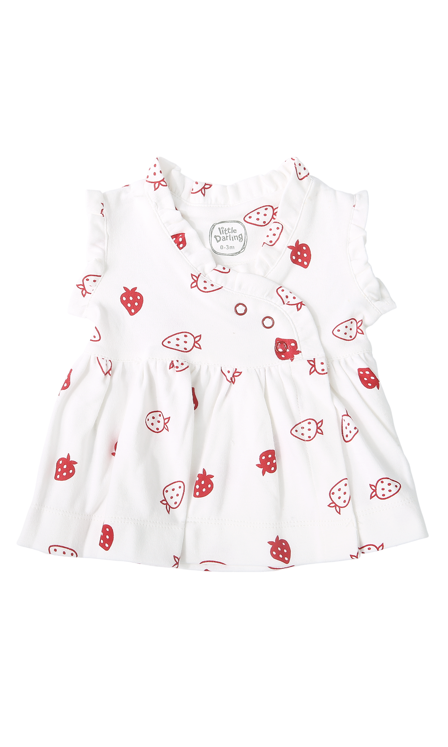 Baby Girls Frock White Strawberry Print Flutter Sleeve Peter Pan Collar