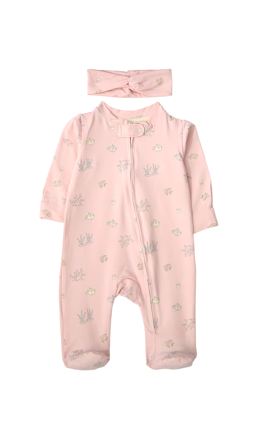 Baby Girls Navy and Pink Floral Footed Romper with Headband Pack of 2