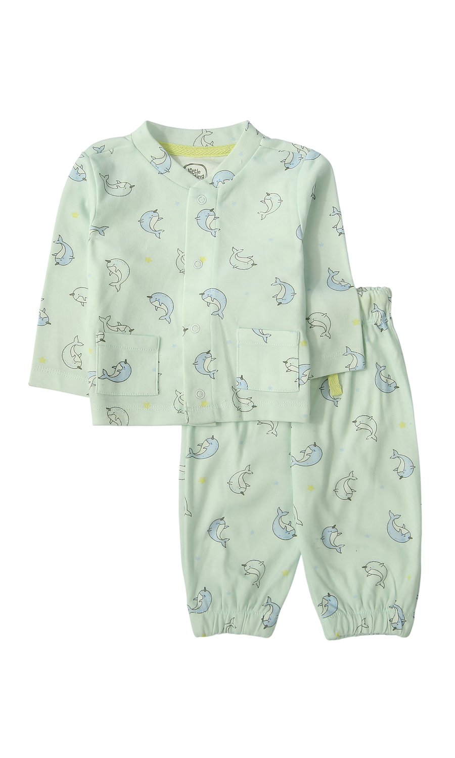 Baby Girls Night Suit Mint Green Jumping Dolphin Print 2-Piece Pyjama Set