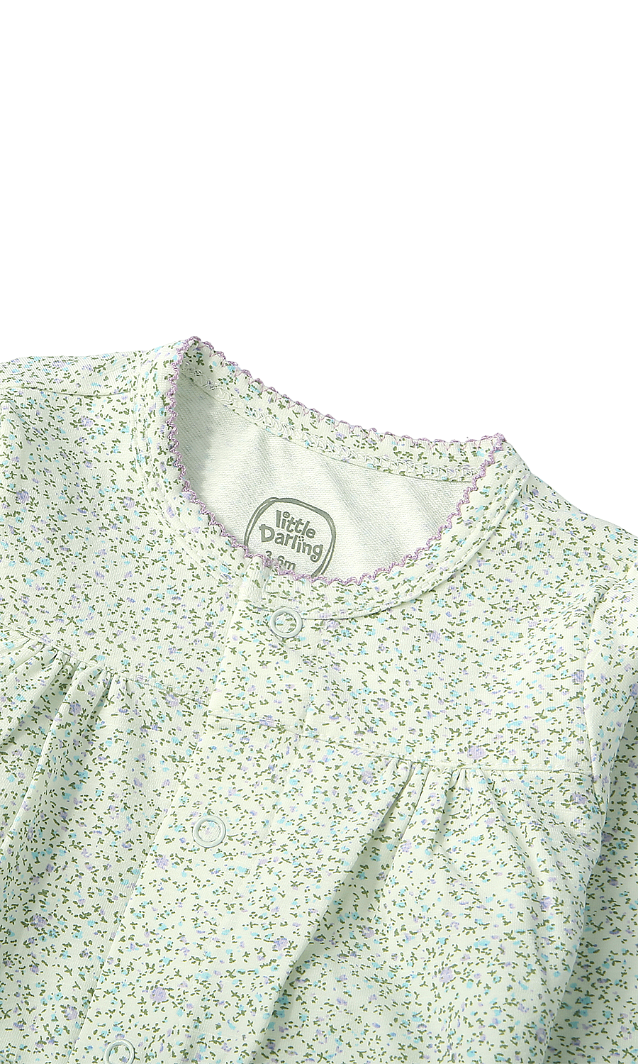 Baby Girls Night Suit Mint Micro Floral Ditsy Print Gather 2-Piece Pyjama Set