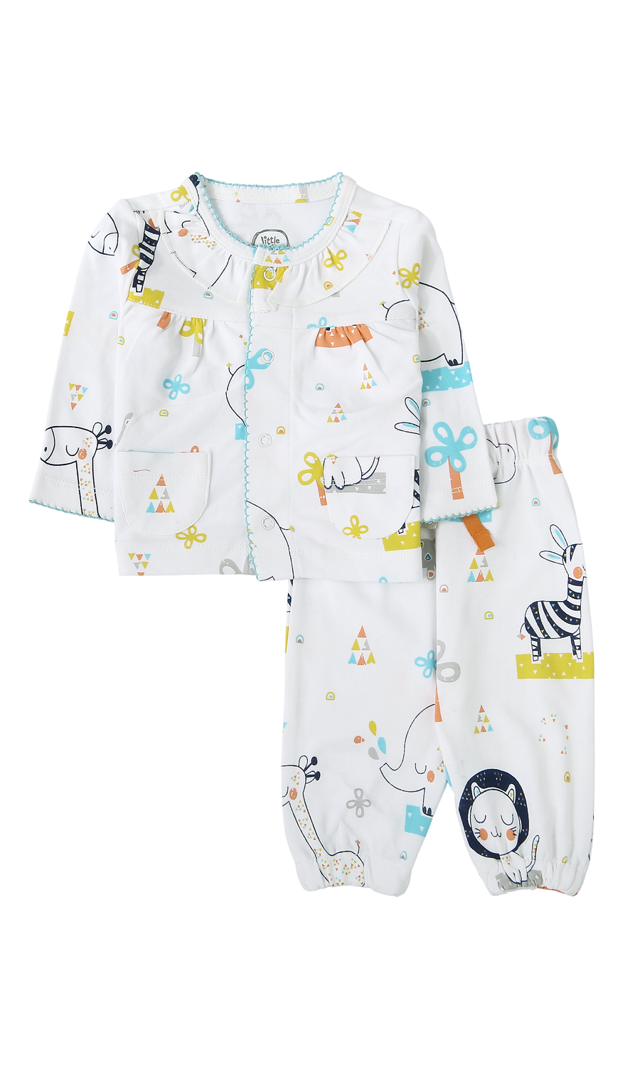 Baby Girls Night Suit White Animal Print