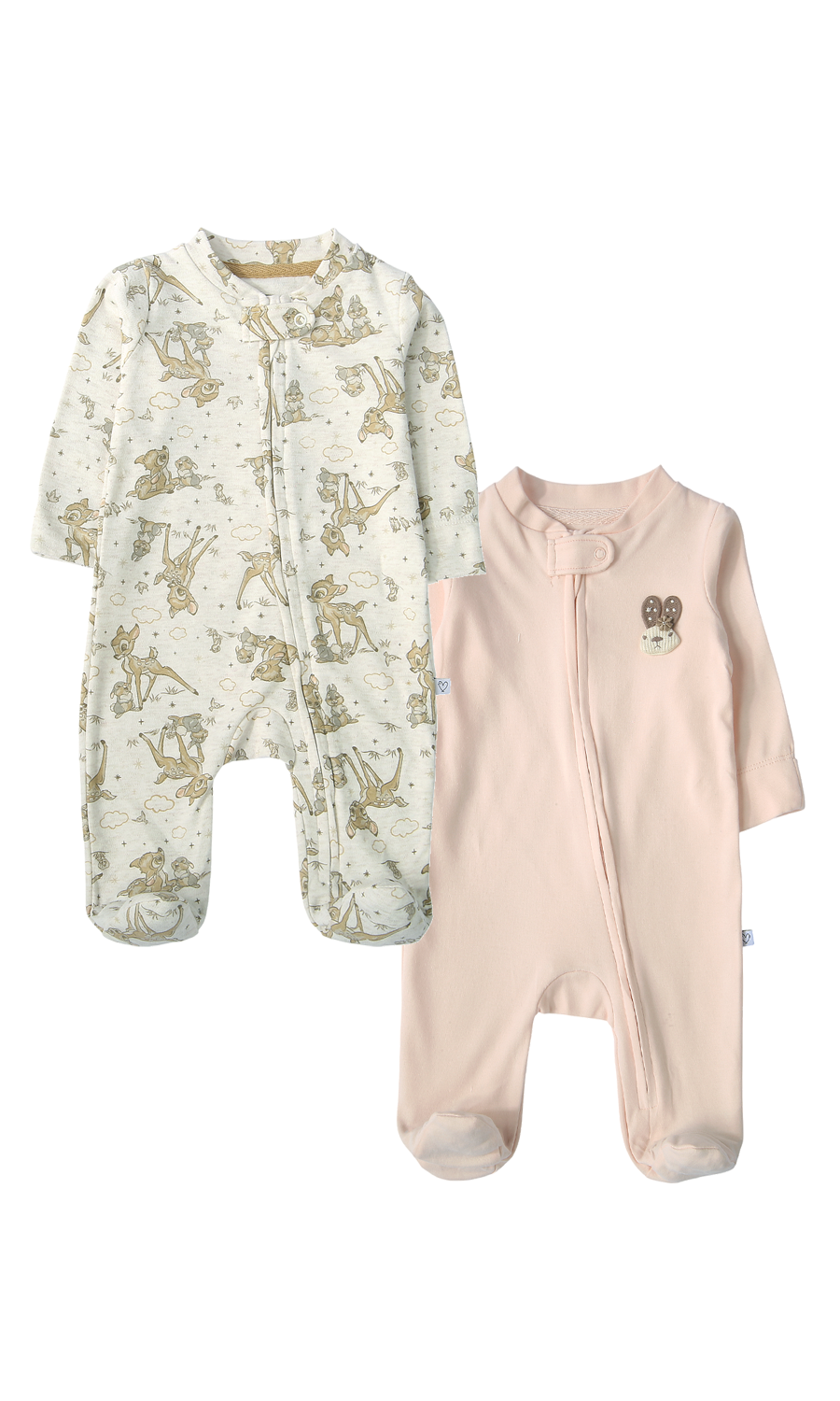 Baby Girls Sleep Suit Pack of 2 Cream Blush Pink Fawn Print