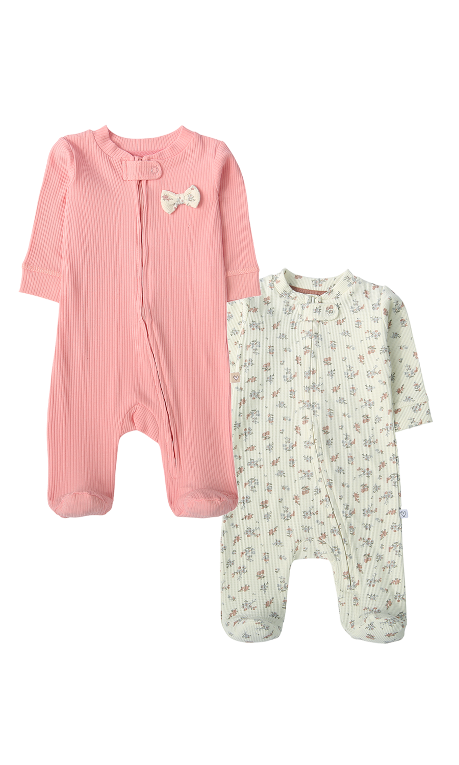Baby Girls Sleep Suit Pack of 2 Pink Cream Floral Print