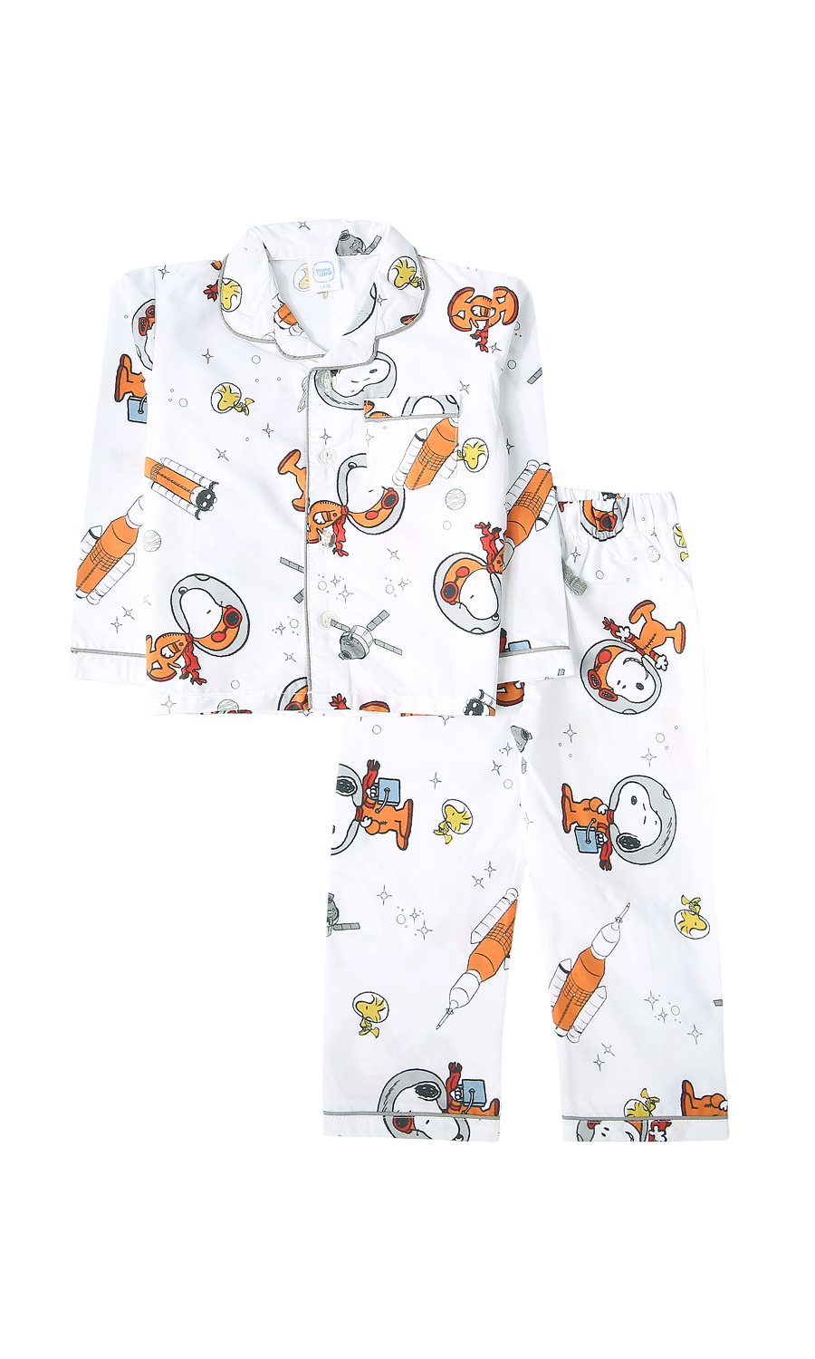 Boys Night Suit White Snoopy Astronaut Space Print Grey Piping 2-Piece Pyjama Set
