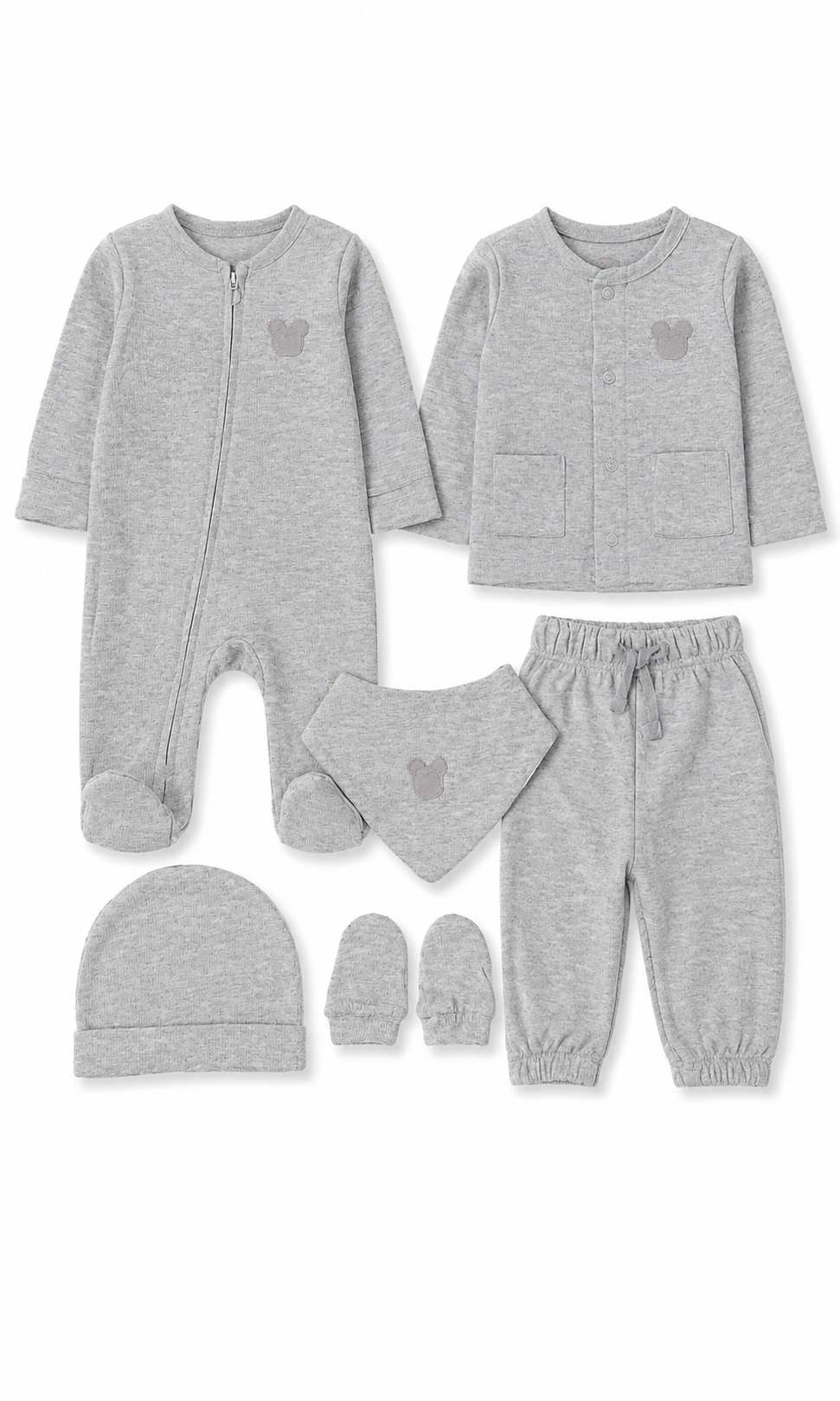 Baby Newborn Gift Set 6 Piece Grey Bear Print