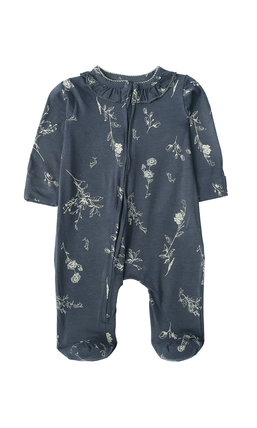 Baby Girl Cotton Sleepsuit Pack of 2 — Blue Floral Print & Pink Minnie Mouse Print