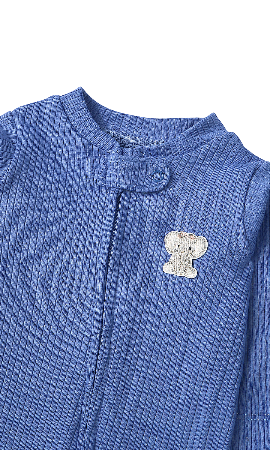 Baby Sleep Suit Pack of 2 Blue Ribbed & White Animal Print