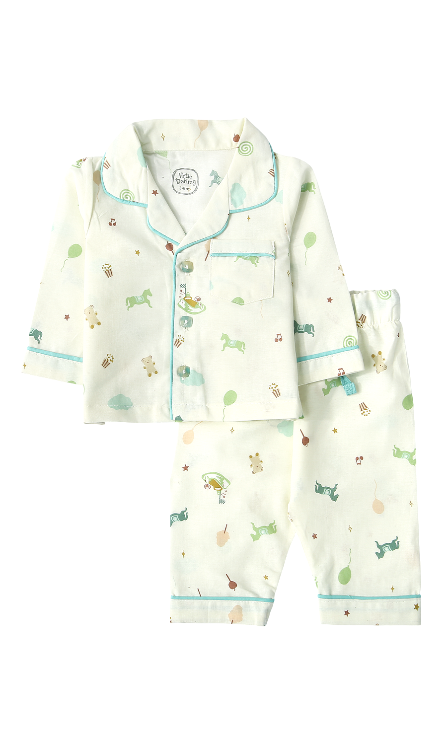 Boys Night Suit White Toy & Candy Print
