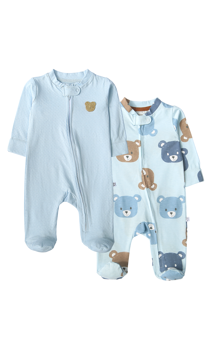 Baby Footed Romper Pack of 2 Blue Bear Print