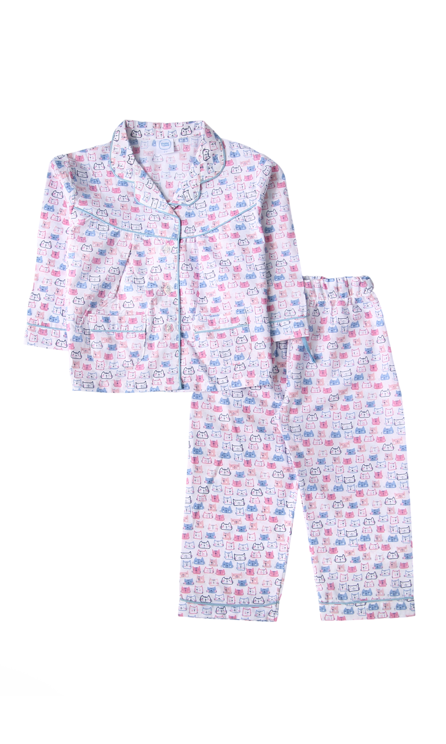 Kids Girls Cotton Night Suit White Cat Print