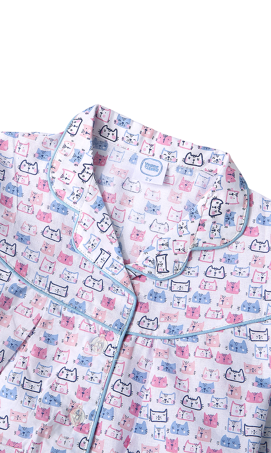 Kids Girls Cotton Night Suit White Cat Print