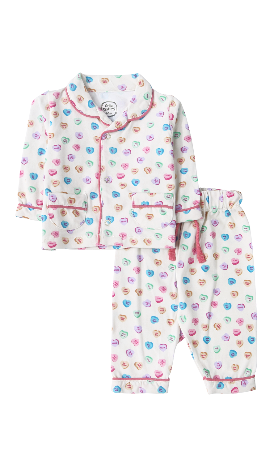 Baby Night Suit White Candy Hearts Print