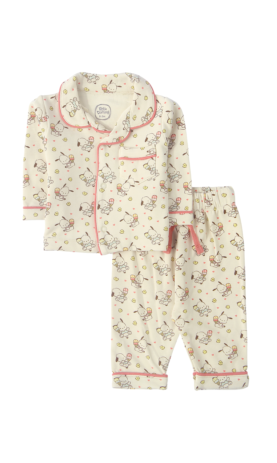 Baby Night Suit Cream Cute Puppy Print
