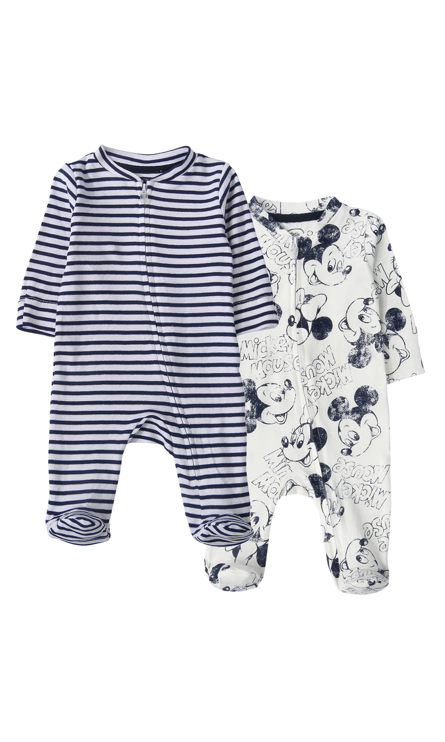 Baby Romper Pack of 2 White Navy Stripes & Mickey Mouse Print