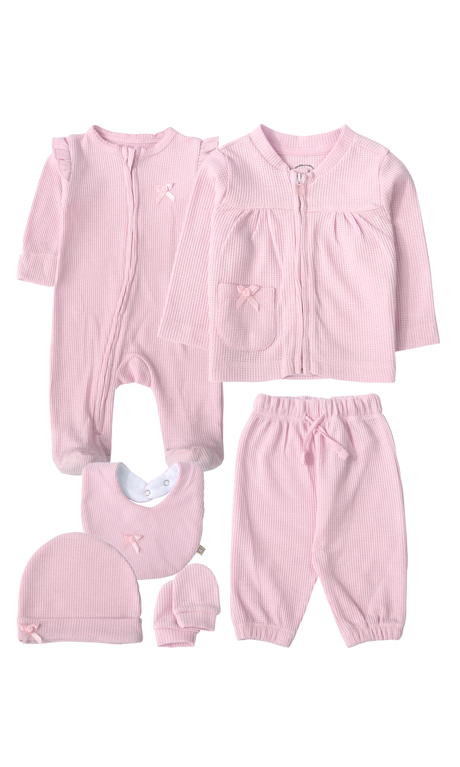 Baby Ribbed Bow Detail 6-Piece Gift Set Pink
