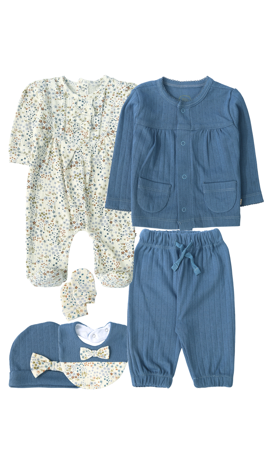 Baby Floral Print Pointelle 6-Piece Gift Set Blue