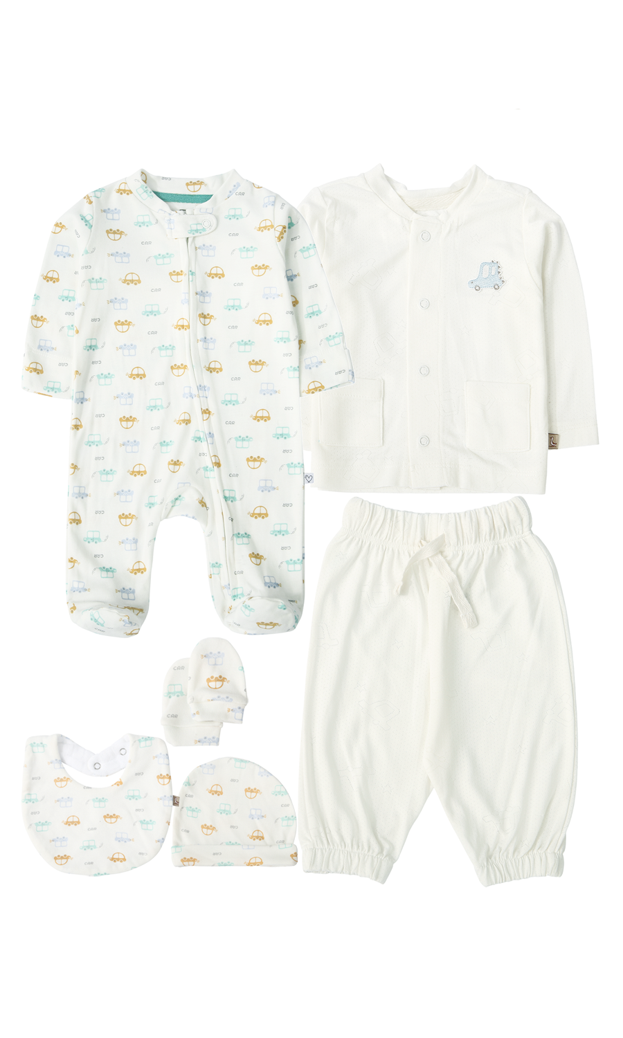 Baby Car Print 6-Piece Gift Set White