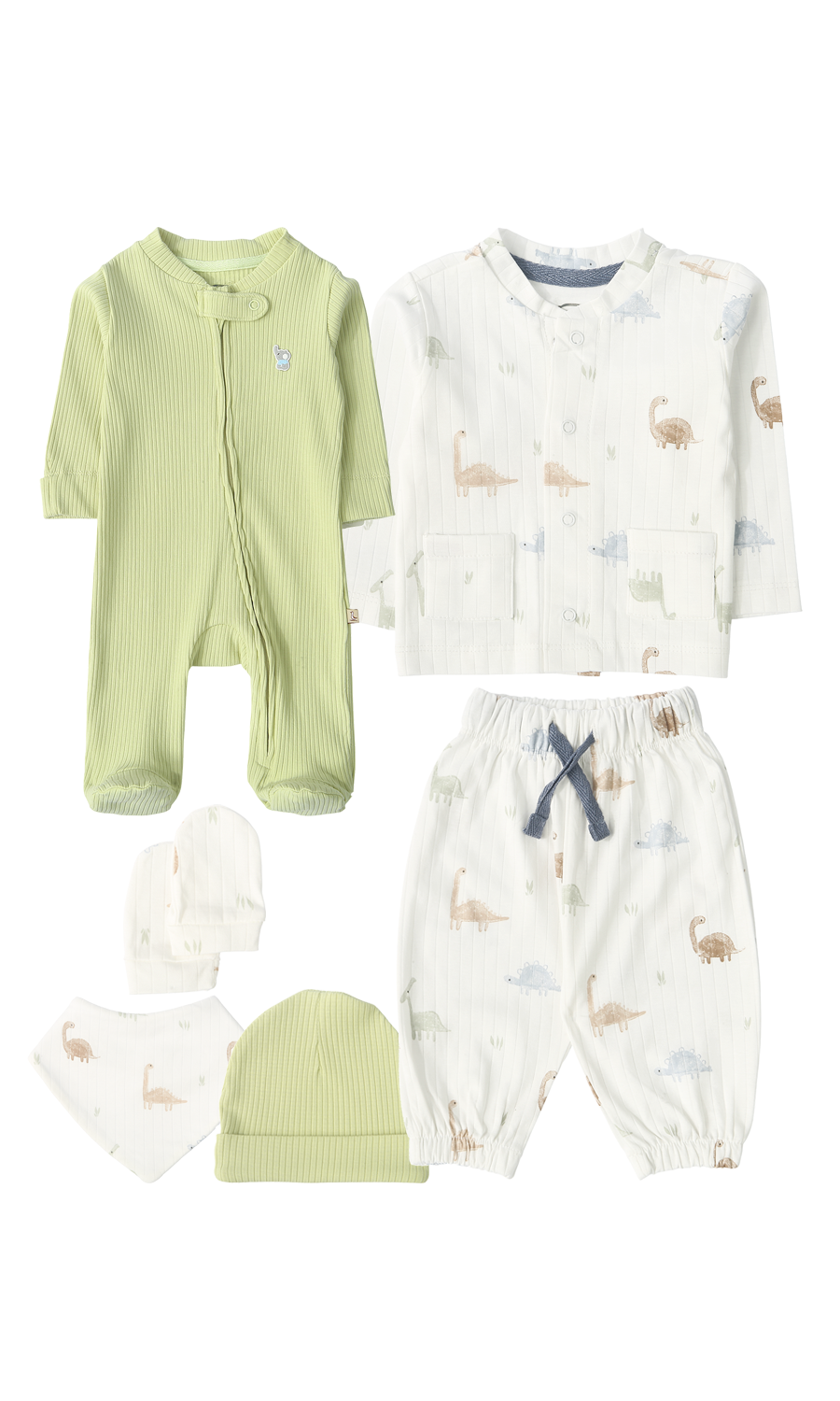 Baby Dinosaur Print Ribbed 6-Piece Gift Set Cream Green