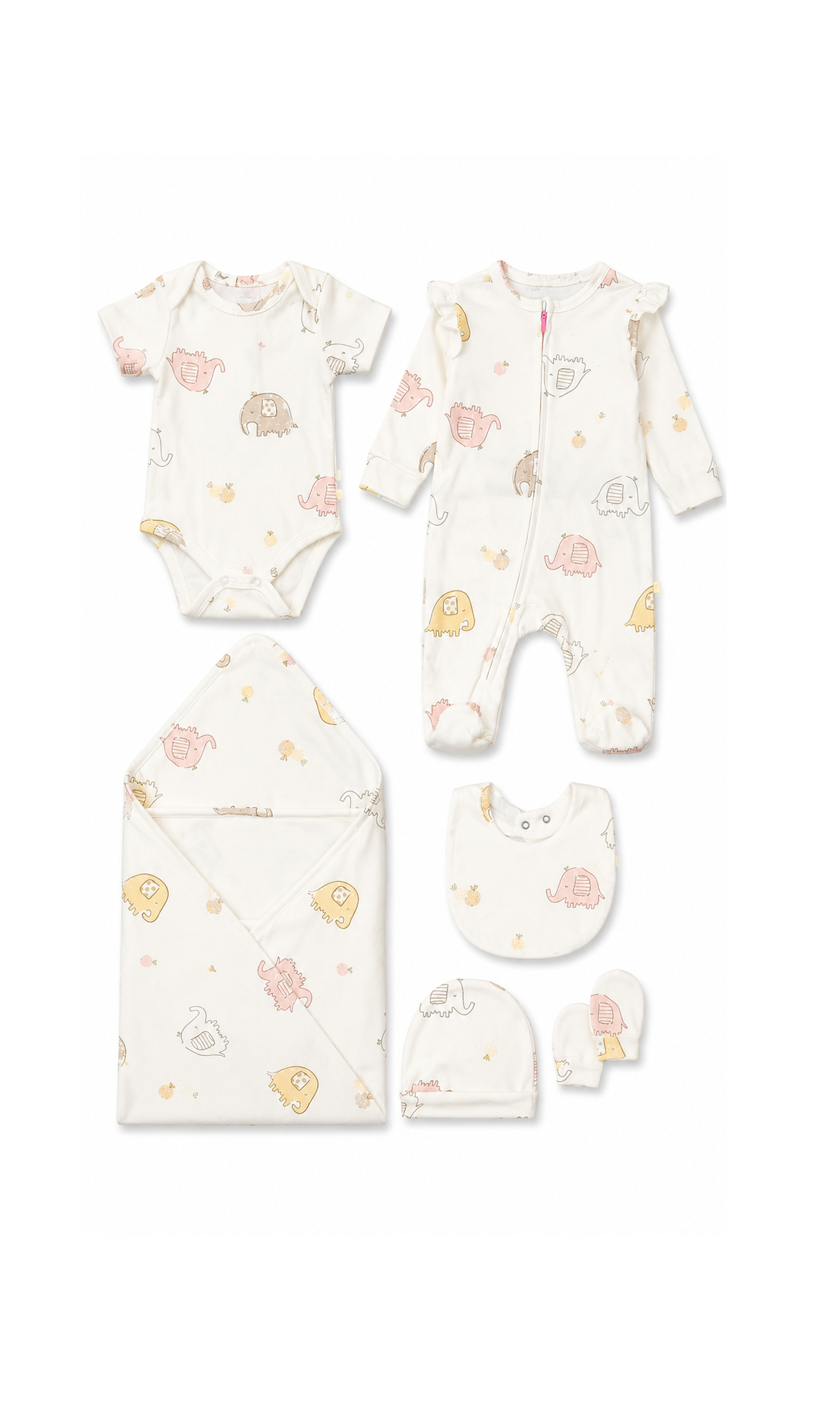 Baby 6-Piece Gift Set Off-White Elephant Print