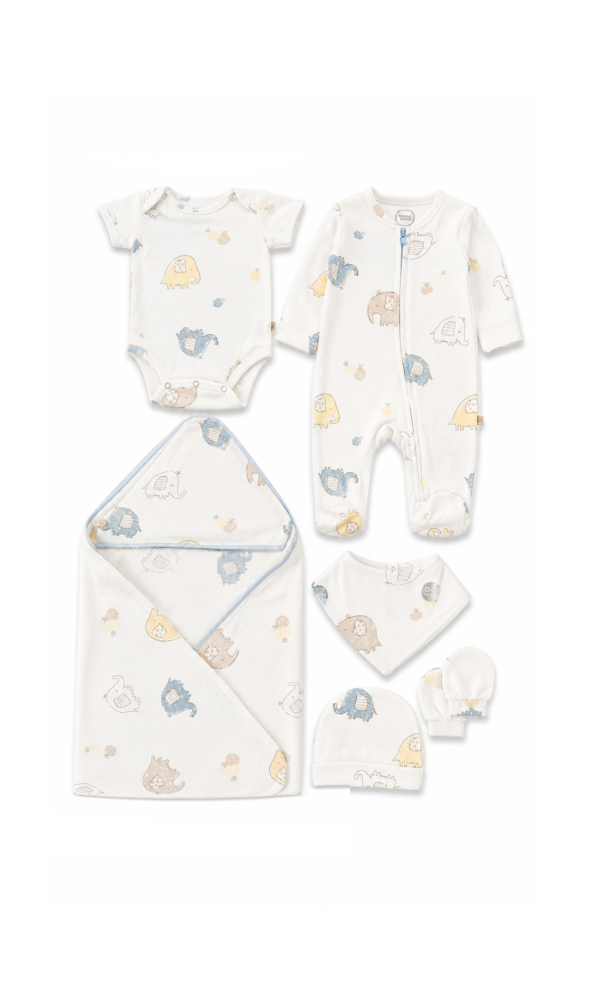Baby 6-Piece Gift Set Off-White Elephant Print Blue Grey