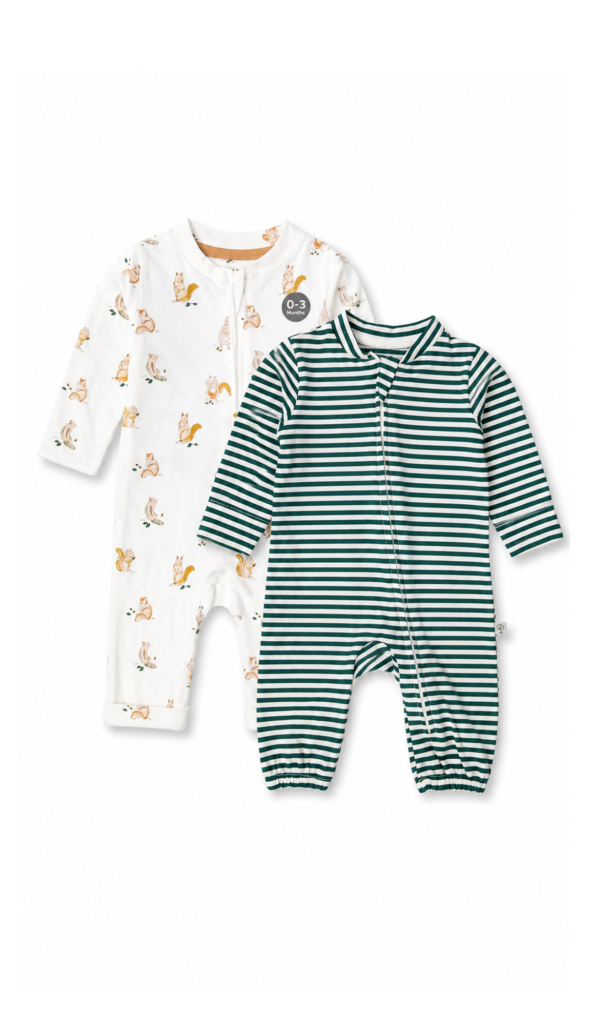 Baby Full-Sleeve Zip Romper Off-White Squirrel Print